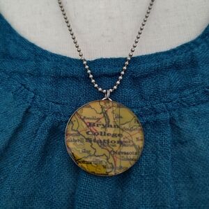 Bryan College Station Texas A&M Road Map Circle Necklace Bead Ball Chain